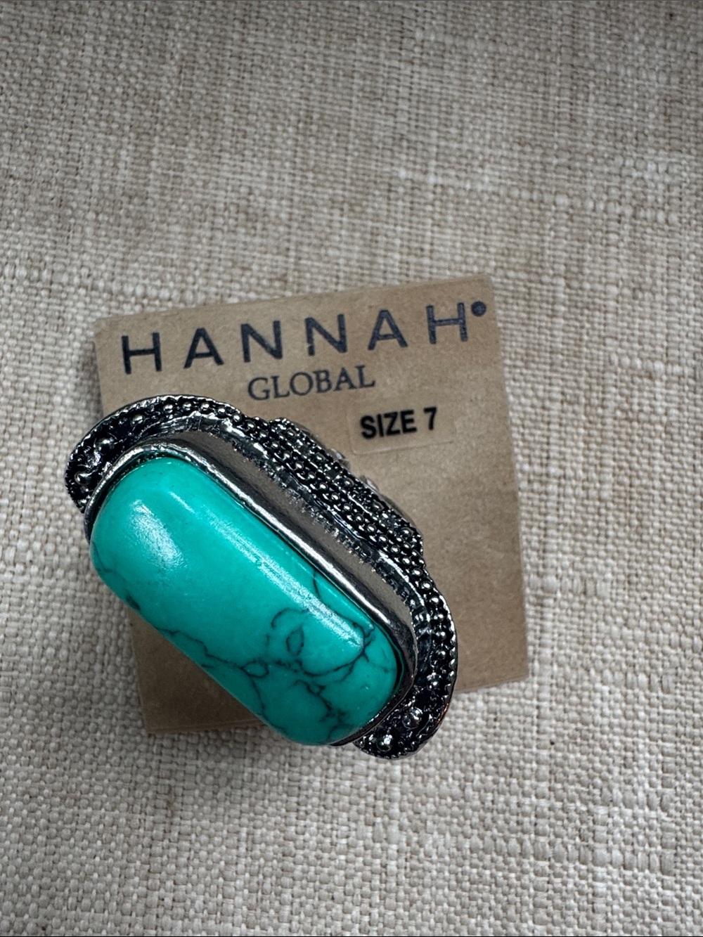 Hannah Turquoise-Color Oval Statement Ring in Silver Tone